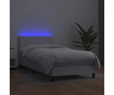 Lova su spyruoklėmis/čiužiniu/LED, balta, 90x190cm dirbtinė oda