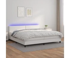 Lova su spyruoklėmis/čiužiniu/LED, balta 200x200cm dirbtinė oda