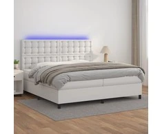 Lova su spyruoklėmis/čiužiniu/LED, balta 200x200cm dirbtinė oda