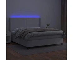 Lova su spyruoklėmis/čiužiniu/LED, balta 160x200cm dirbtinė oda