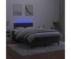Lova su spyruoklėmis/čiužiniu/LED, juoda, 120x190cm, aksomas
