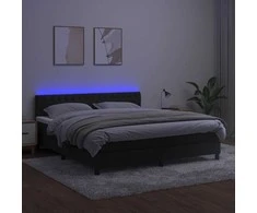 Lova su spyruoklėmis/čiužiniu/LED, juoda, 160x200cm, aksomas