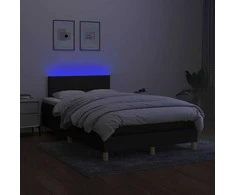 Lova su spyruoklėmis/čiužiniu/LED, juoda, 120x190cm, audinys