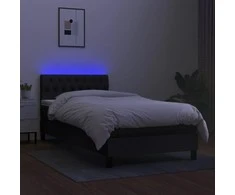 Lova su spyruoklėmis/čiužiniu/LED, juoda, 90x190 cm, audinys