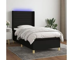 Lova su spyruoklėmis/čiužiniu/LED, juoda, 90x190 cm, audinys