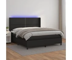 Lova su spyruoklėmis/čiužiniu/LED, juoda 180x200cm dirbtinė oda