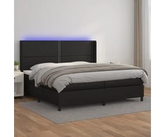 Lova su spyruoklėmis/čiužiniu/LED, juoda 200x200cm dirbtinė oda