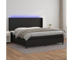 Lova su spyruoklėmis/čiužiniu/LED, juoda 200x200cm dirbtinė oda