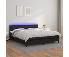 Lova su spyruoklėmis/čiužiniu/LED, juoda 160x200cm dirbtinė oda
