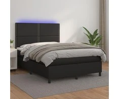 Lova su spyruoklėmis/čiužiniu/LED, juoda 140x200cm dirbtinė oda