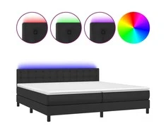 Lova su spyruoklėmis/čiužiniu/LED, juoda 200x200cm dirbtinė oda