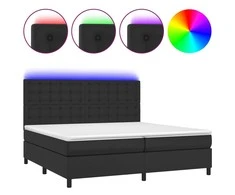 Lova su spyruoklėmis/čiužiniu/LED, juoda 200x200cm dirbtinė oda