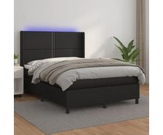 Lova su spyruoklėmis/čiužiniu/LED, juoda 140x200cm dirbtinė oda