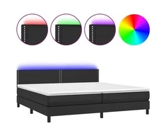 Lova su spyruoklėmis/čiužiniu/LED, juoda 200x200cm dirbtinė oda
