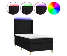 Lova su spyruoklėmis/čiužiniu/LED, juoda, 100x200 cm, audinys