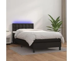 Lova su spyruoklėmis/čiužiniu/LED, juoda 100x200cm dirbtinė oda