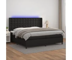 Lova su spyruoklėmis/čiužiniu/LED, juoda 200x200cm dirbtinė oda