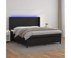 Lova su spyruoklėmis/čiužiniu/LED, juoda 160x200cm dirbtinė oda