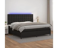 Lova su spyruoklėmis/čiužiniu/LED, juoda 200x200cm dirbtinė oda
