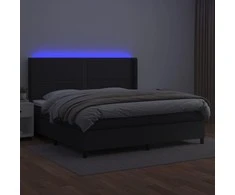 Lova su spyruoklėmis/čiužiniu/LED, juoda 200x200cm dirbtinė oda