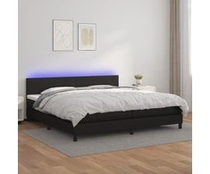 Lova su spyruoklėmis/čiužiniu/LED, juoda 200x200cm dirbtinė oda