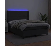 Lova su spyruoklėmis/čiužiniu/LED, juoda 140x200cm dirbtinė oda