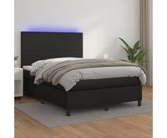 Lova su spyruoklėmis/čiužiniu/LED, juoda 140x200cm dirbtinė oda