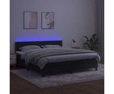 Lova su spyruoklėmis/čiužiniu/LED, juoda, 180x200cm, aksomas