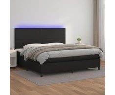 Lova su spyruoklėmis/čiužiniu/LED, juoda 200x200cm dirbtinė oda