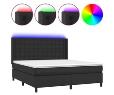 Lova su spyruoklėmis/čiužiniu/LED, juoda 160x200cm dirbtinė oda