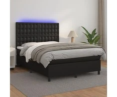 Lova su spyruoklėmis/čiužiniu/LED, juoda 140x200cm dirbtinė oda