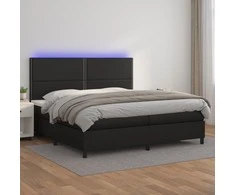 Lova su spyruoklėmis/čiužiniu/LED, juoda 200x200cm dirbtinė oda