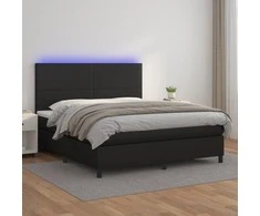 Lova su spyruoklėmis/čiužiniu/LED, juoda 160x200cm dirbtinė oda
