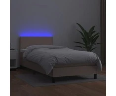 Lova su spyruoklėmis/čiužiniu/LED, kapučino, 90x190 cm dirbtinė