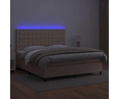 Lova su spyruoklėmis/čiužiniu/LED, kapučino, 160x200cm dirbtinė