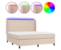Lova su spyruoklėmis/čiužiniu/LED, kapučino, 180x200cm dirbtinė