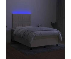 Lova su spyruoklėmis/čiužiniu/LED, kreminė, 120x190cm, audinys
