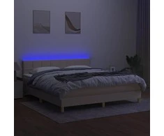 Lova su spyruoklėmis/čiužiniu/LED, kreminė, 180x200 cm, audinys