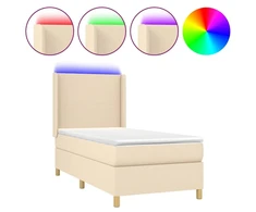 Lova su spyruoklėmis/čiužiniu/LED, kreminė, 80x200cm, audinys