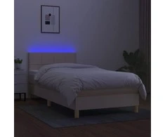 Lova su spyruoklėmis/čiužiniu/LED, kreminė, 90x190 cm, audinys