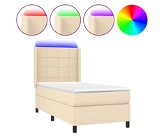 Lova su spyruoklėmis/čiužiniu/LED, kreminė, 100x200 cm, audinys