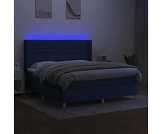 Lova su spyruoklėmis/čiužiniu/LED, mėlyna, 180x200 cm, audinys