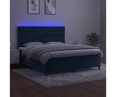Lova su spyruoklėmis/čiužiniu/LED, mėlyna, 160x200cm, aksomas