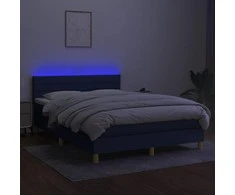 Lova su spyruoklėmis/čiužiniu/LED, mėlyna, 140x200 cm, audinys