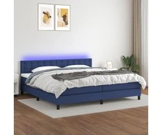 Lova su spyruoklėmis/čiužiniu/LED, mėlyna, 200x200 cm, audinys