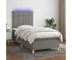 Lova su spyruoklėmis/čiužiniu/LED, pilka, 100x200 cm, audinys