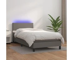 Lova su spyruoklėmis/čiužiniu/LED, pilka 100x200cm dirbtinė oda