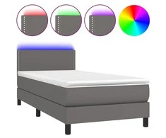 Lova su spyruoklėmis/čiužiniu/LED, pilka 100x200cm dirbtinė oda