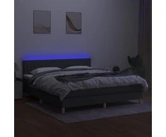 Lova su spyruoklėmis/čiužiniu/LED, pilka, 180x200 cm, audinys
