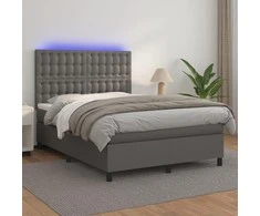 Lova su spyruoklėmis/čiužiniu/LED, pilka 140x190cm dirbtinė oda